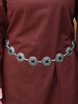 Ceinture chaîne avec pierres noires vieil argent