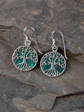 Boucles d'oreilles "Arbre de vie" avec malachite