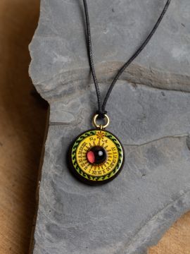 Collier Saturne en bois avec petite pierre couleur améthyste