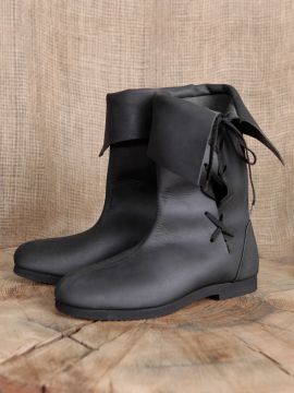 Bottines médiévales cavalières en cuir épais en noir