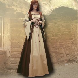 Robe médiévale Sylvia en marron et sable