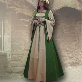 Robe médiévale Sylvia en vert et sable
