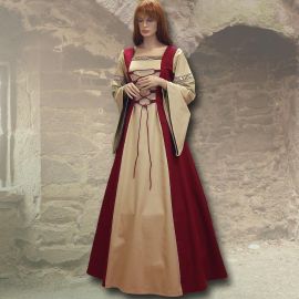 Robe médiévale Sylvia en bordeaux et sable