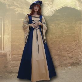 Robe médiévale Sylvia en marine et sable