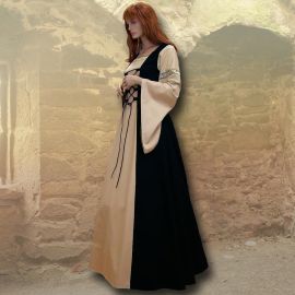 Robe médiévale Sylvia en noir et sable