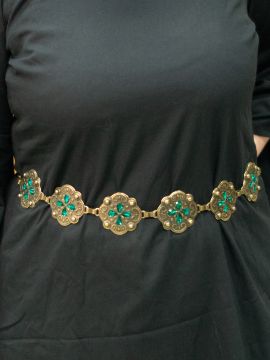 Ceinture en chaîne avec pierres vertes laiton ancien