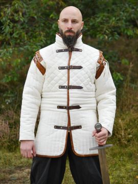 Gambison long avec manches amovibles écru-marron