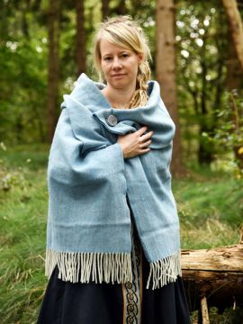 Manteau écharpe en laine à chevrons bleu