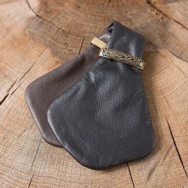 Petite bourse à monnaie en cuir bicolore noir-marron