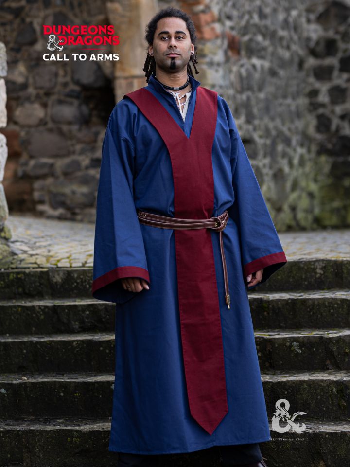 Robe de mage Donjons et Dragons, en bleu et bordeaux