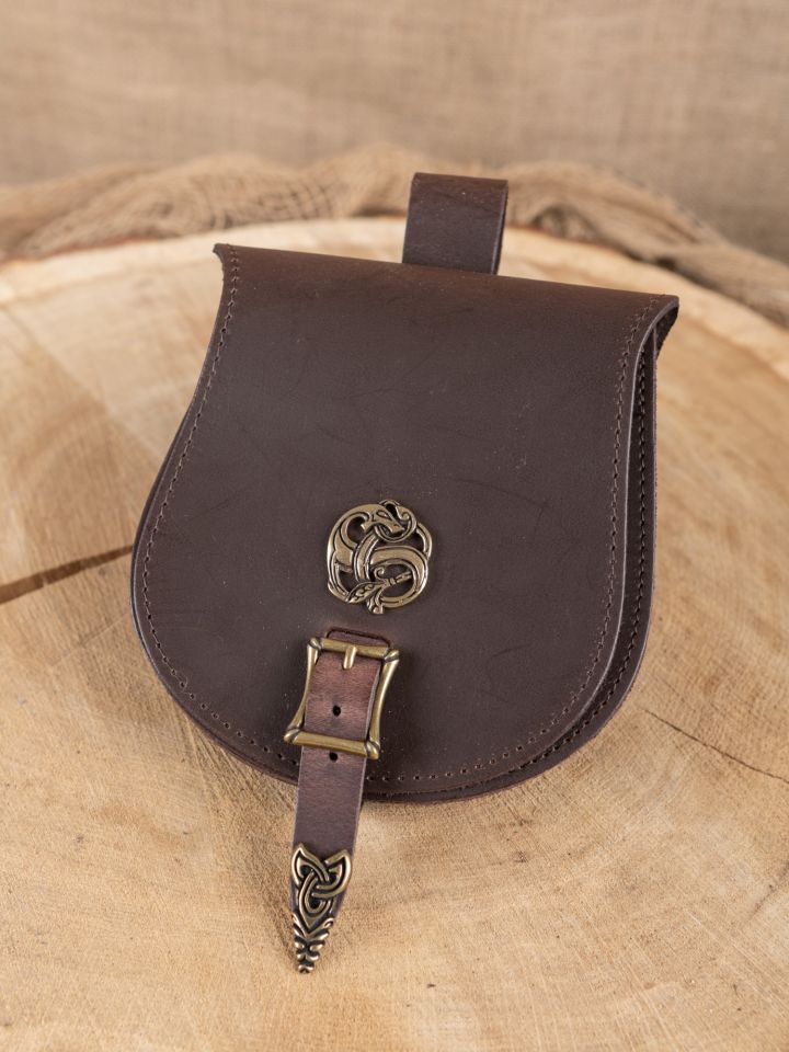 Pochette de ceinture viking, motif  "dragon" en marron