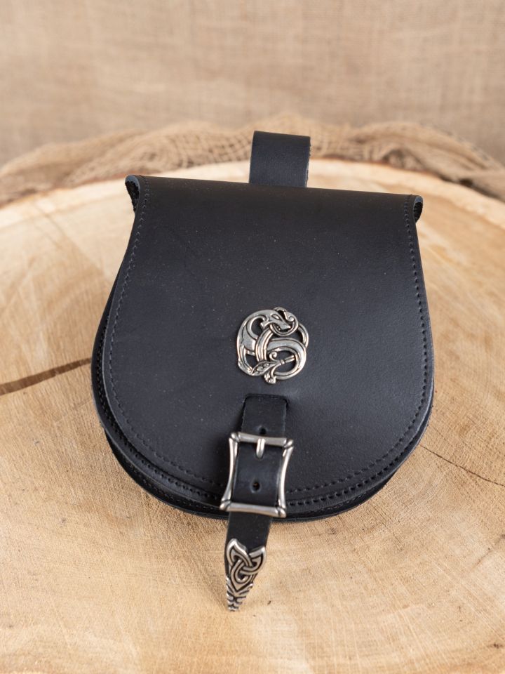 Pochette de ceinture viking, motif  "dragon" en noir