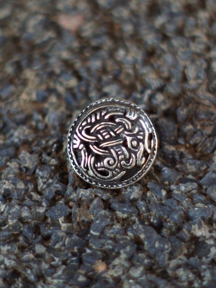 Bouton Viking motif griffon, couleur argent