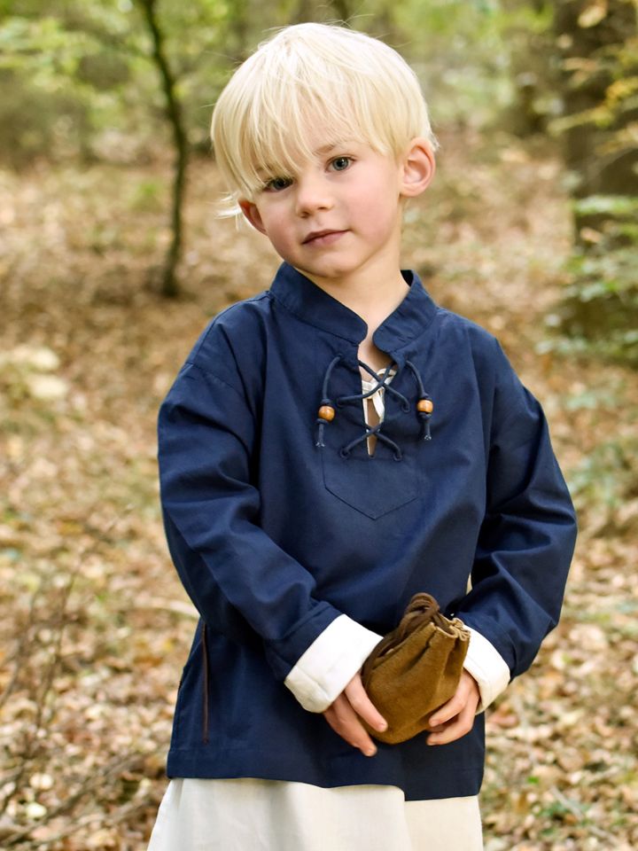 Chemise médiévale pour enfant, en bleu 128
