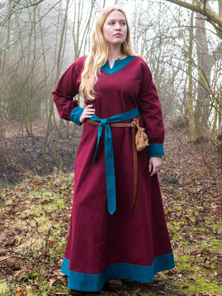 Robe viking Freydis bordeaux/bleue L