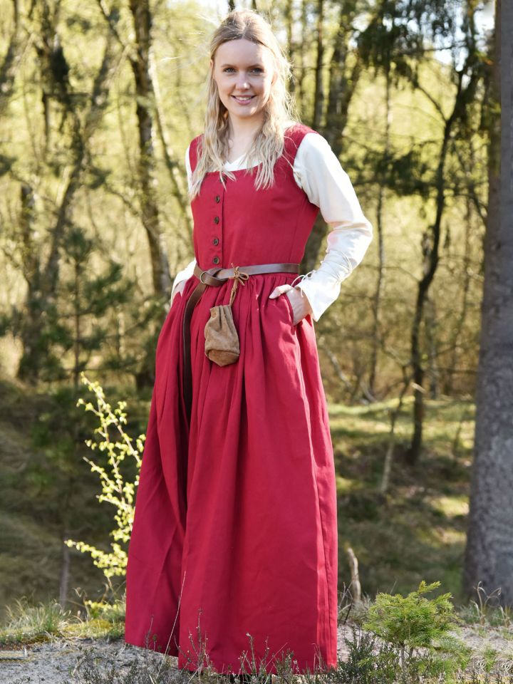 Robe médiévale paysanne sans manche en rouge