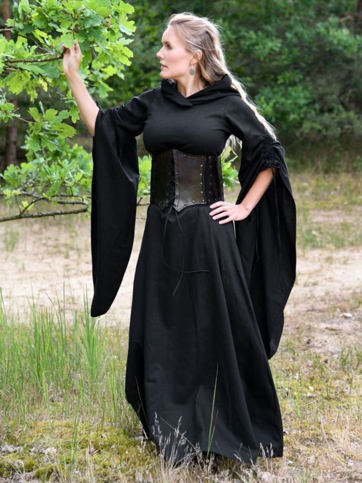 Robe médiévale Isra avec capuche, noire XL