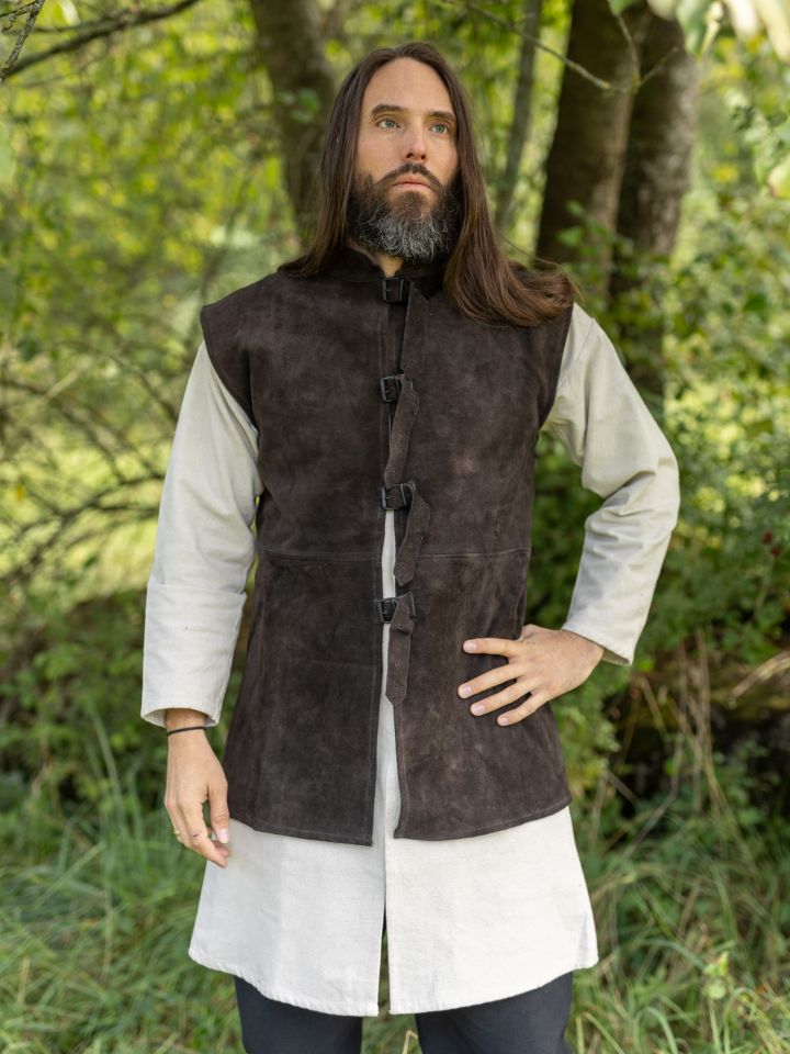 Gilet en cuir chamoisé, marron