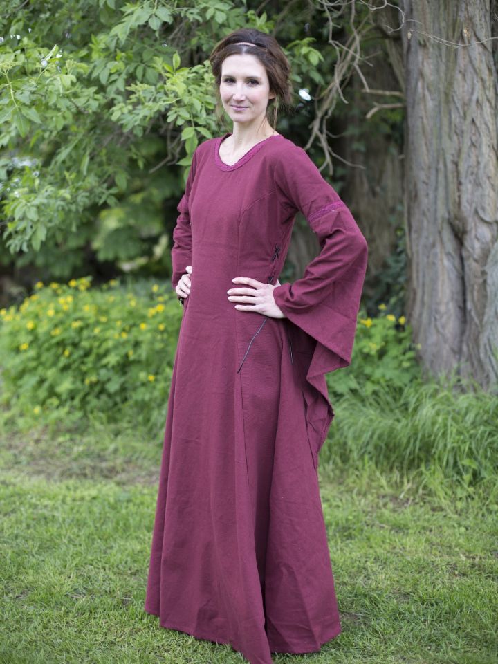 Robe médiévale manches trompette, en rouge/bordeaux XL