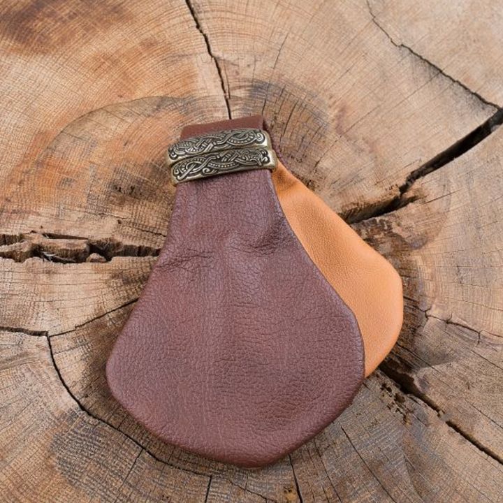 Petite bourse à monnaie en cuir bicolore marron-beige