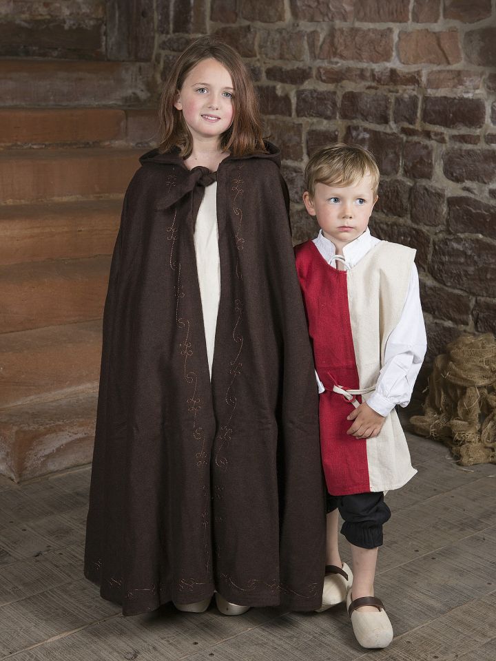 Cape brodée pour enfant en marron