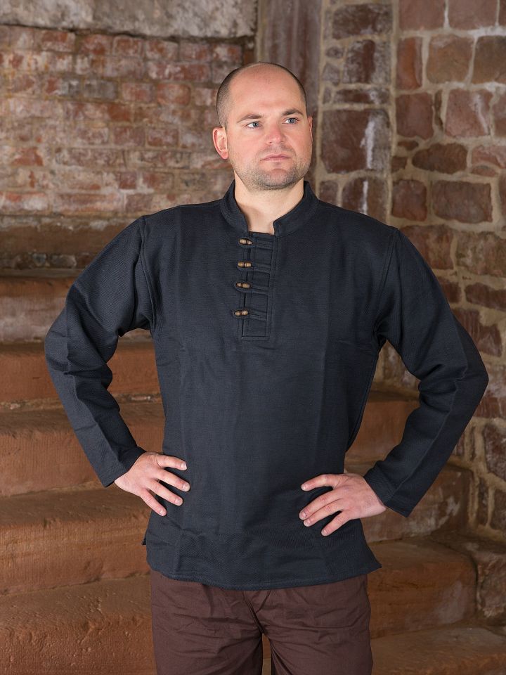 Chemise épaisse col droit et boutons en bois, en noir XXL