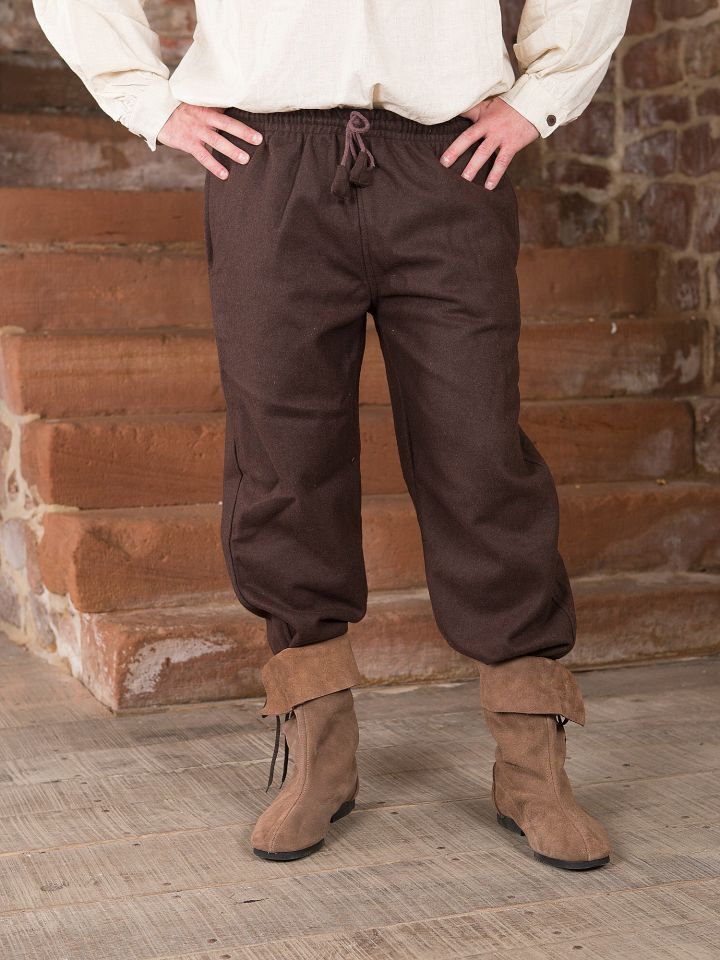 Pantalon médiéval en laine, marron XL