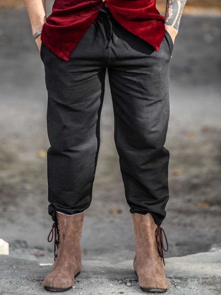 Pantalon médiéval de coton brut, noir M