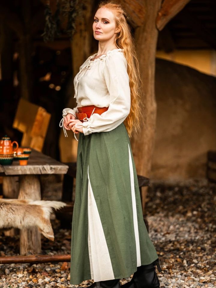 Jupe médiévale bicolore vert - écrue L/XL