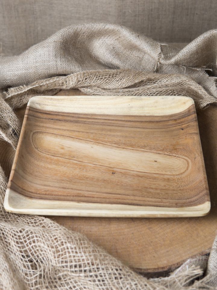 Assiette carrée en bois d'acacia 25 cm