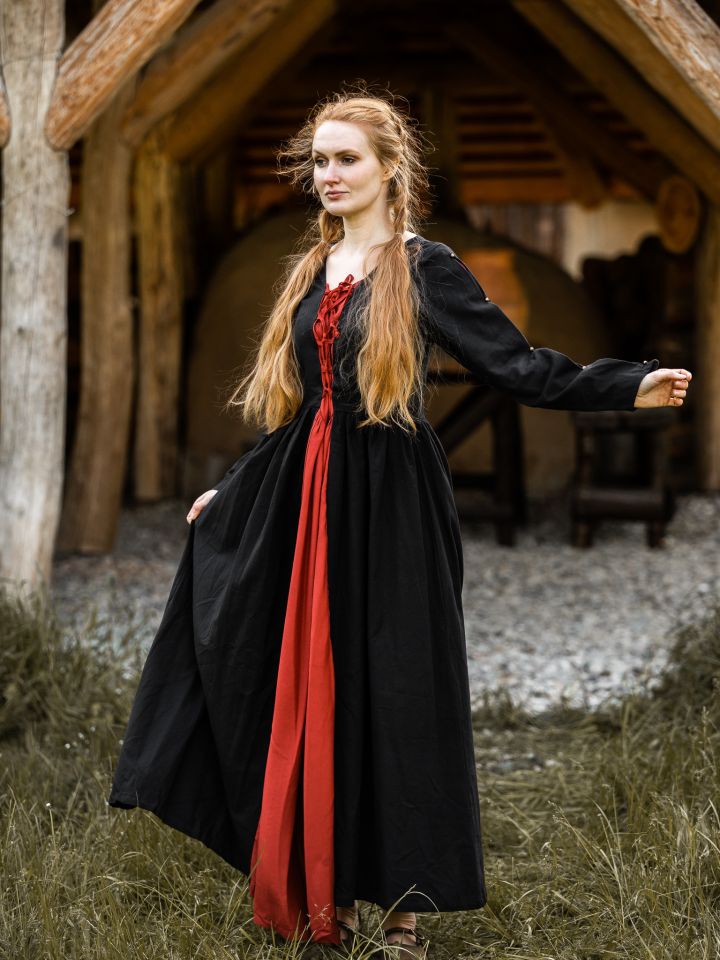 Robe médiévale en coton noire et rouge M