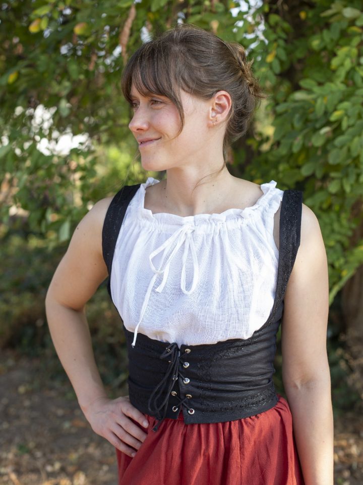 Bustier en coton avec broderies en noir