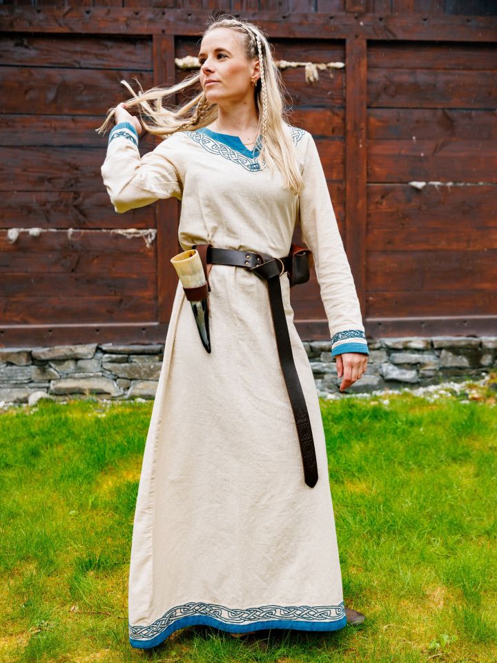 Robe viking Lagertha, bleue et écrue XXL