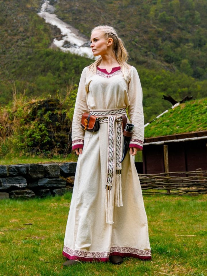 Robe viking Lagertha, rouge et écrue XS