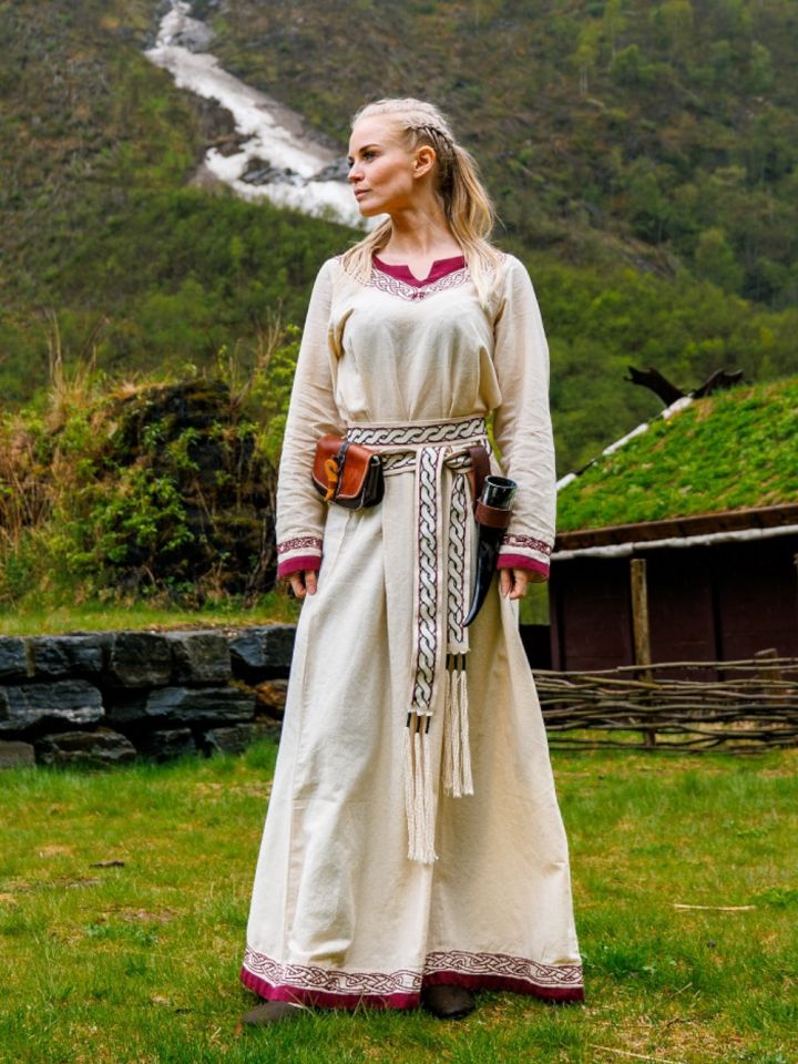 Robe viking Lagertha naturel-rouge