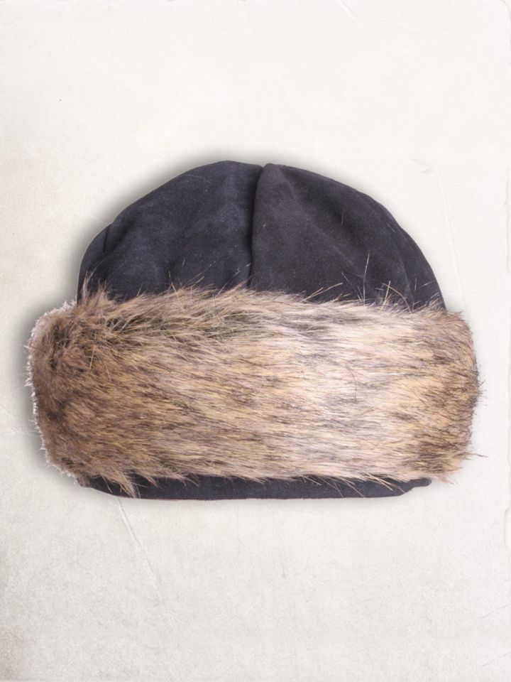 Bonnet en cuir suédé et fourrure en noir
