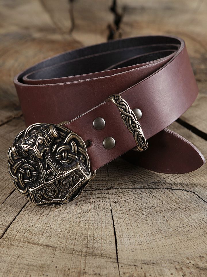 Ceinture en cuir avec boucle Marteau de Thor, en marron