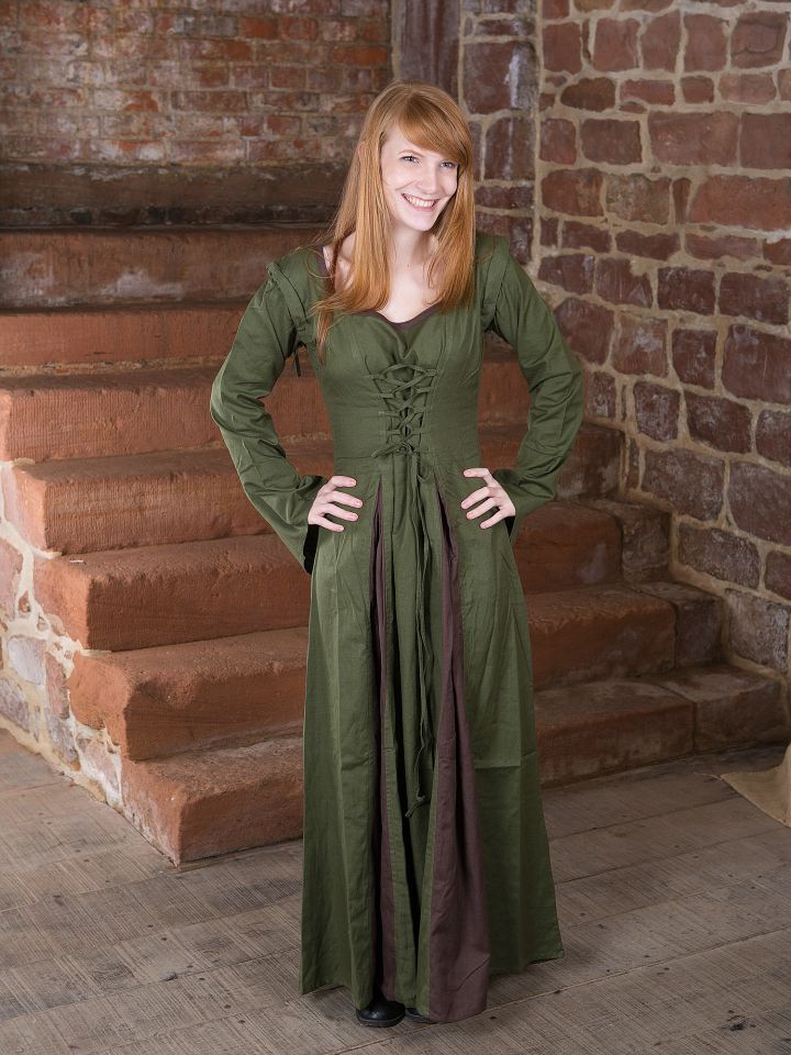 Robe Médiévale Alina en vert olive et marron L/XL