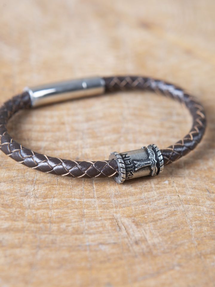 Bracelet en cuir marron avec perle Viking