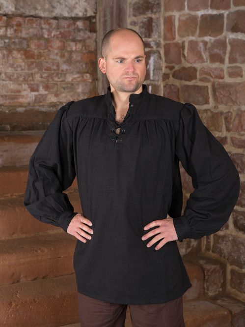 Chemise médiévale unisexe, noire XXL