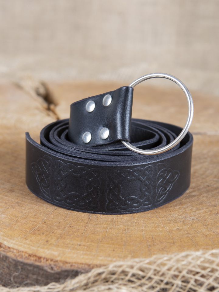 Ceinture en cuir noir gaufré