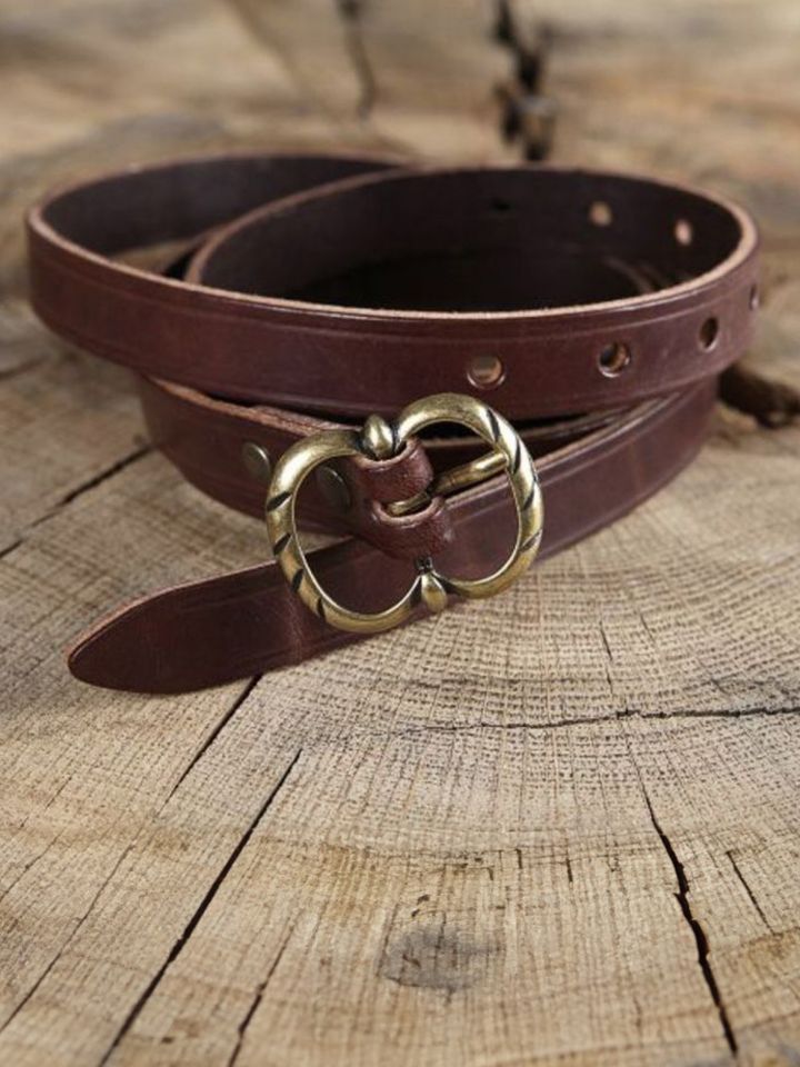 Longue ceinture médiévale à boucle double, marron