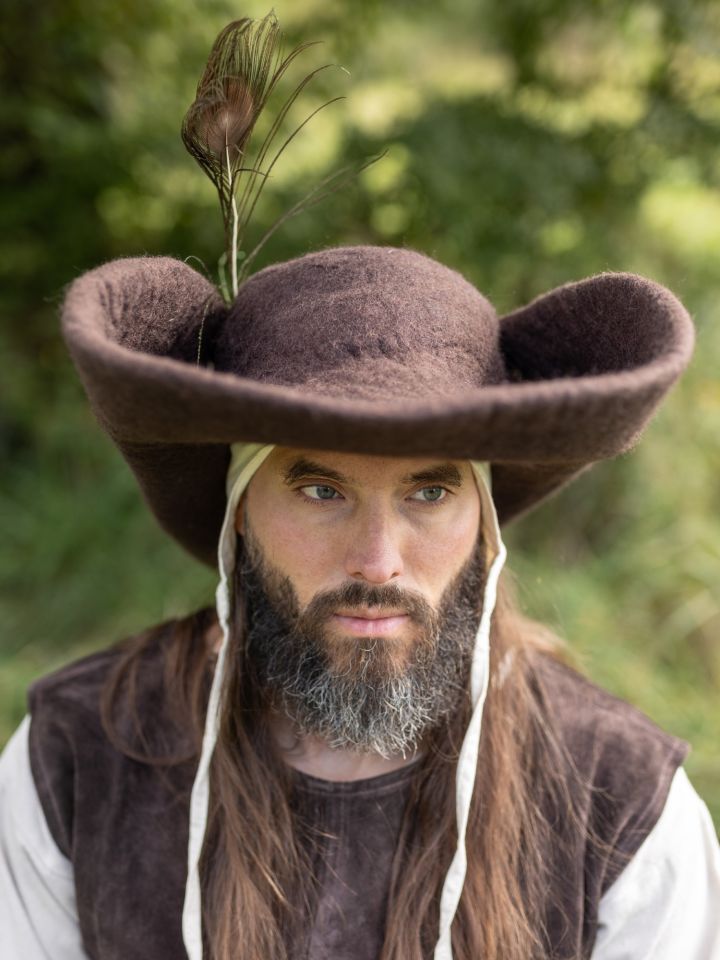 Chapeau tricorne ou bicorne en feutre en marron