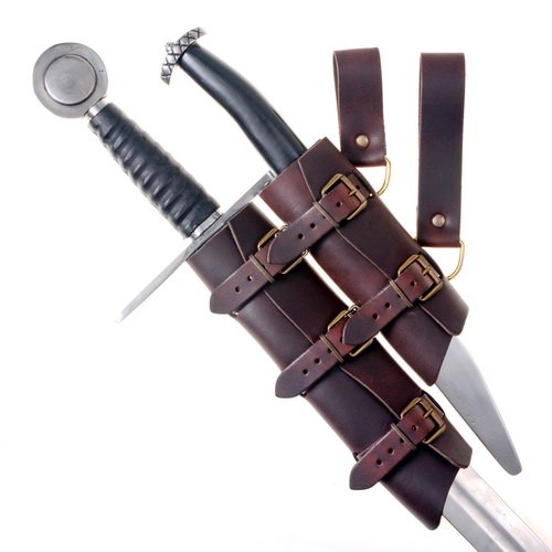 Porte-épée double, en cuir marron
