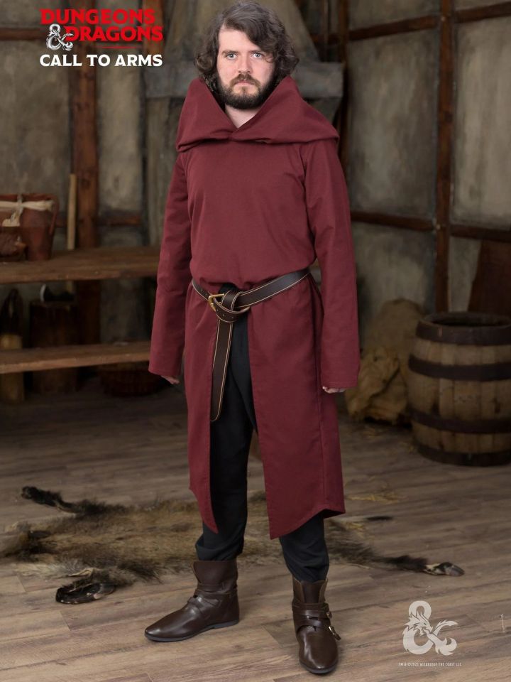 Manteau D&D Paladin à grande capuche en bordeaux