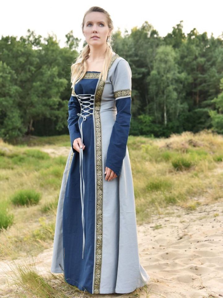 Robe médiévale Eléonore en bleu bicolore