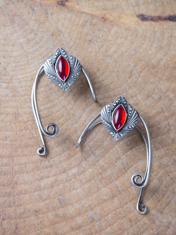 Clips d'oreille avec pierre rouge oreille droite