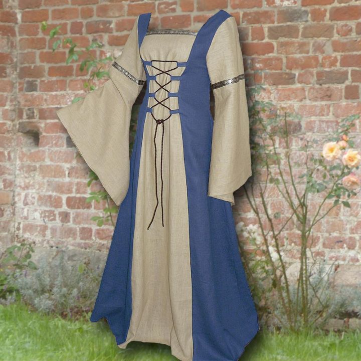 Robe médiévale Elisabeth en bleu clair et sable 50 - 54