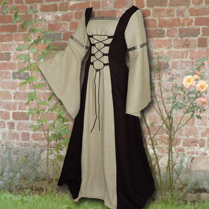 Robe médiévale Elisabeth en noir et sable 44 - 48