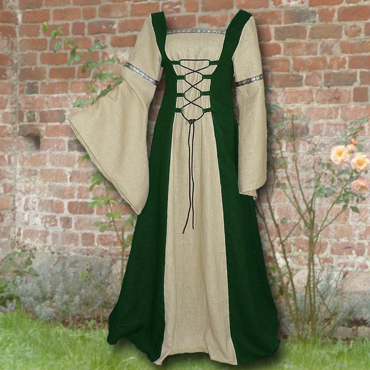 Robe médiévale Elisabeth en vert et sable